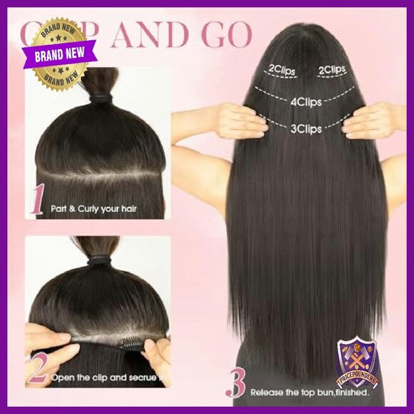 22 Inch Clip-In Synthetic Hair Extensions 4 Piece Set Double Weft - Picture 7 of 7